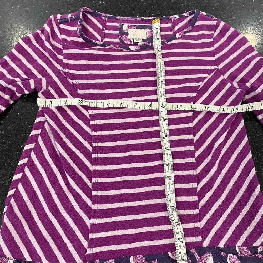 Anthropologie postmark purple Stripe Hi Lo Shirt Birds Mixed Print‎ XS Lagenlook